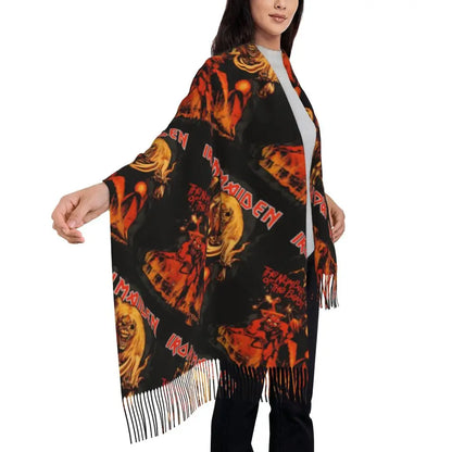 Custom Female Large British Heavy Metal Rock Iron Maidens Scarves Women Winter Soft Warm Tassel Shawl Wraps Scarf