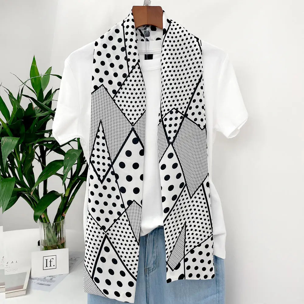 Men's Long Small Silk Scarves with Suits Spring Autumn New Fashionable Versatile Decorative Korean Version Thin  Narrow Scarves