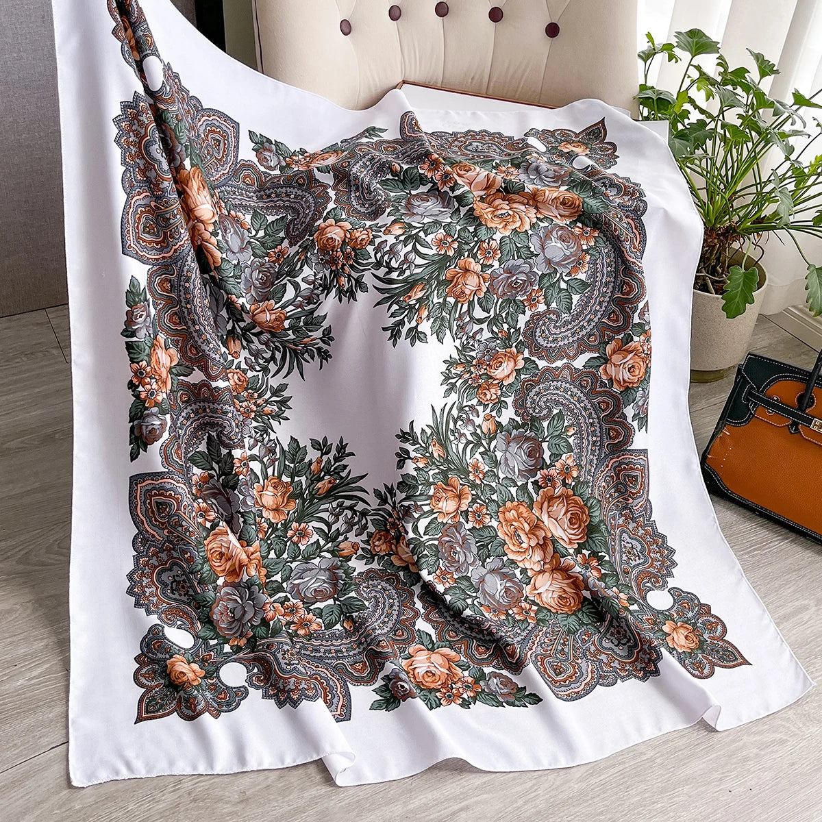Women Russian Floral Scarf Ethnic Style Square Bandana Head Scarves Ladies Handkerchief Headband Silk Scarf Hair Wraps 2025