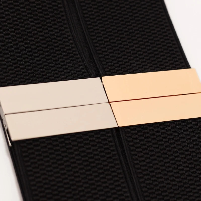 Fashion Women Elastic Band Wide Belts Simple Down Coat Waist Belt Female Buckle Black Strap Dress Decoration Accessories Ladies