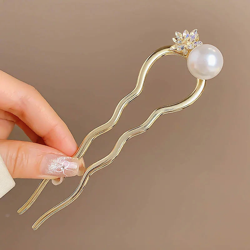 Fashion Hair Accessories Metal U Shape Hair Clip For Women Elegant Simulated Pearl Tassels Hairpin Female Headwear Gifts
