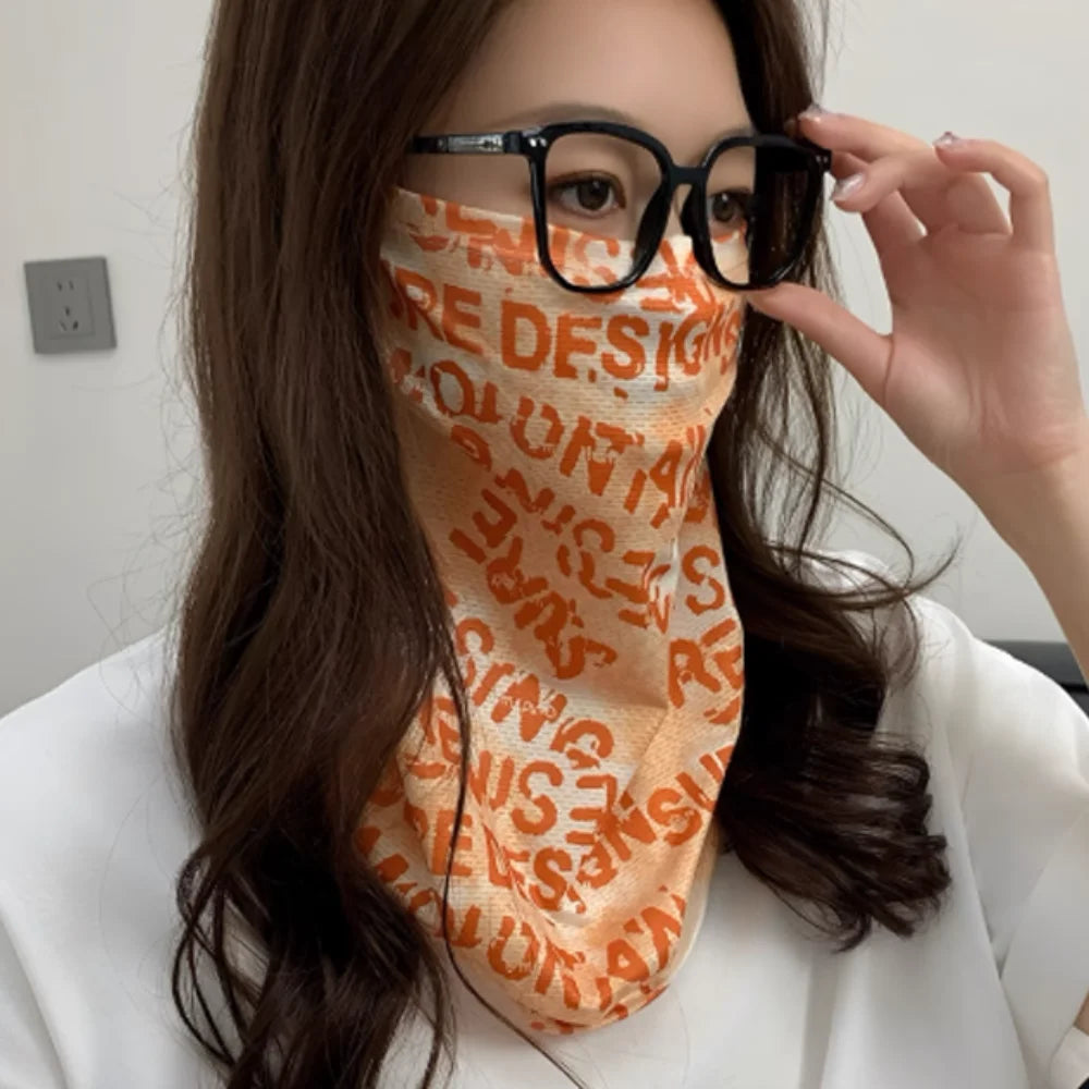 Scarves English Graffiti Sunscreen Face Mask UV Protection Shading Riding Mask Personal Breathable Ice Silk Face Towel Summer