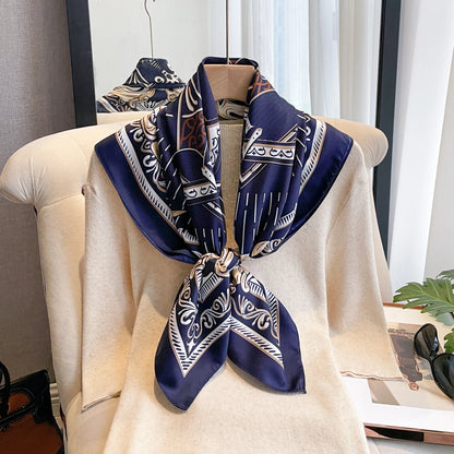 90*90cm Silk Scarves Women Print Twill Square Head Hijab Ladies Luxury Shawl Bandanna Female Muffler Chiffen Wrap Foulard Ribbon