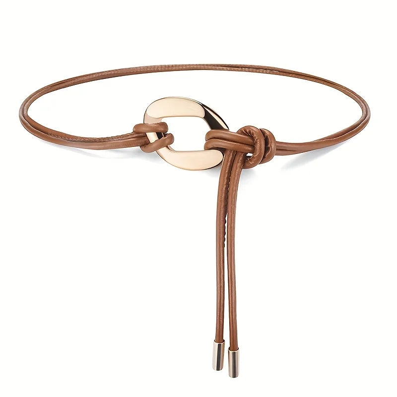 Elegant ladies tie knot belts, retro thin waistbands, fashionable decorative dresses, shirts, coats and overcoats with belts