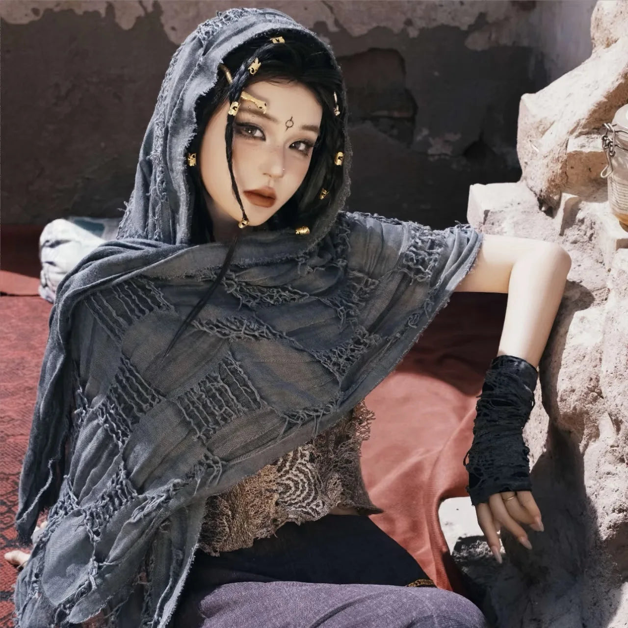 Retro Apocalyptic Scarves Capes Unisex Steampunk Hip Hop Cotton Linen Scarf Ruins Style Tactical Shawl Neck Warmer Outdoor