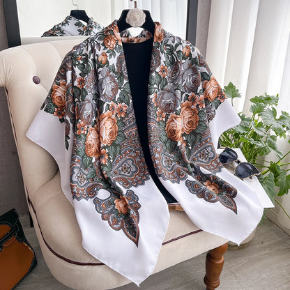 Women Russian Floral Scarf Ethnic Style Square Bandana Head Scarves Ladies Handkerchief Headband Silk Scarf Hair Wraps 2025