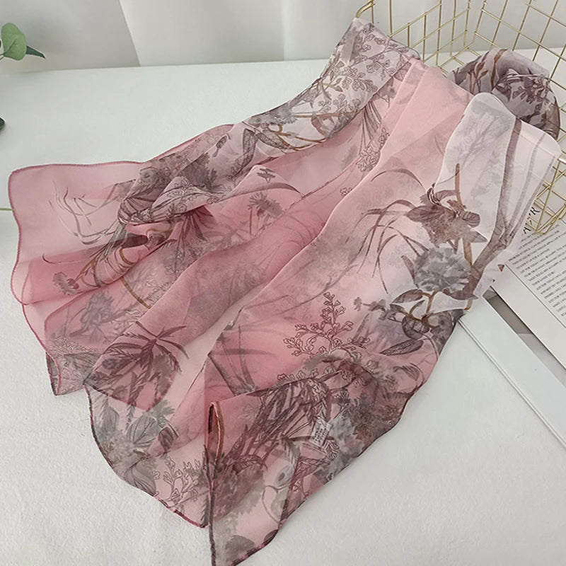 Women Elegant Chiffon Silk Scarves Fashion Versatile Flower Wraps Summer Beach Sunscreen Thin Scarf Georgette Bandana Hijab