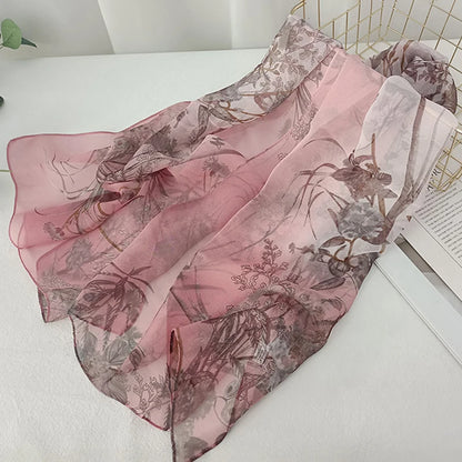 Women Elegant Chiffon Silk Scarves Fashion Versatile Flower Wraps Summer Beach Sunscreen Thin Scarf Georgette Bandana Hijab