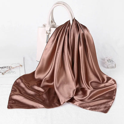 Fashion Hijab Scarves For Women Silk Satin Hair Scarf Female Solid Colors Kerchief 90*90cm Square Shawls Neck Scarfs For Ladies