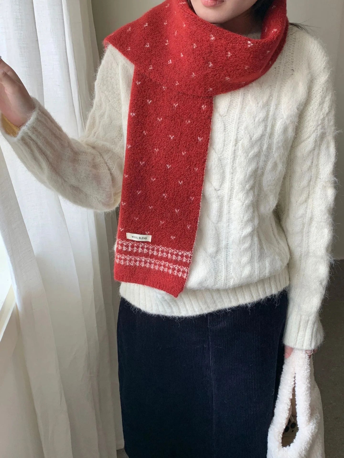 Women's Scarves Korean Retro Fair Island Simple Sweet Versatile Kawaii Wool Winter Thicked Warmth Comfortable High Quality Scarf