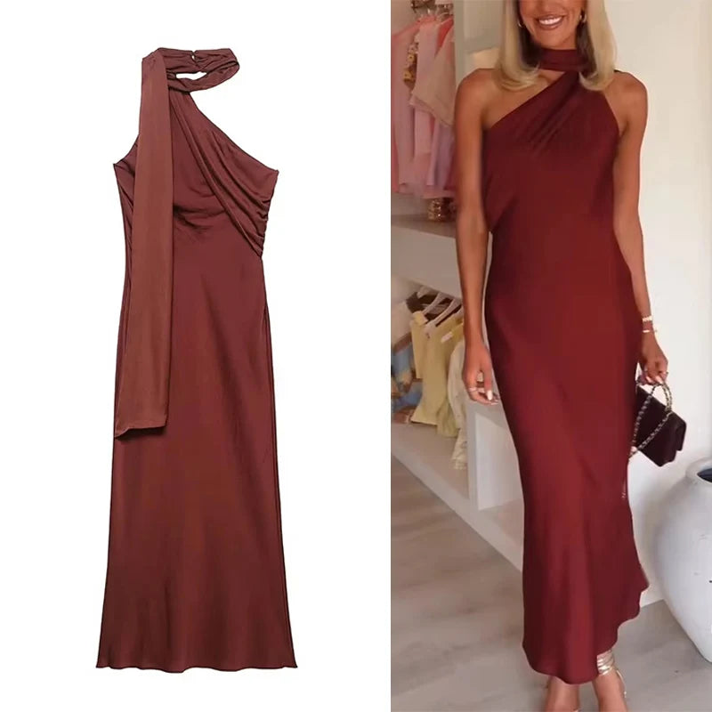 2025 Fashion Scarf Style Long Dresses for Women Summer Asymmetric Off Shoulder Maxi Dress Female Elegant Party Dresses