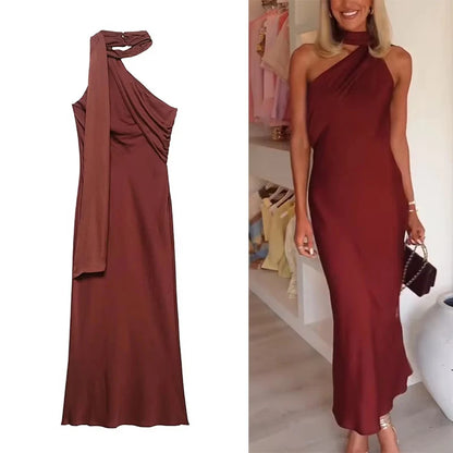 2025 Fashion Scarf Style Long Dresses for Women Summer Asymmetric Off Shoulder Maxi Dress Female Elegant Party Dresses