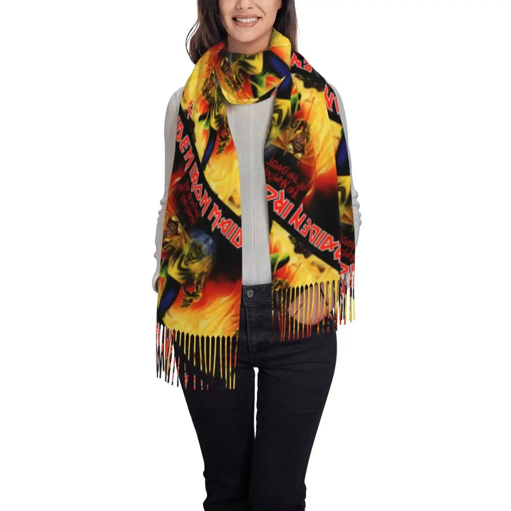 Custom Female Large British Heavy Metal Rock Iron Maidens Scarves Women Winter Soft Warm Tassel Shawl Wraps Scarf