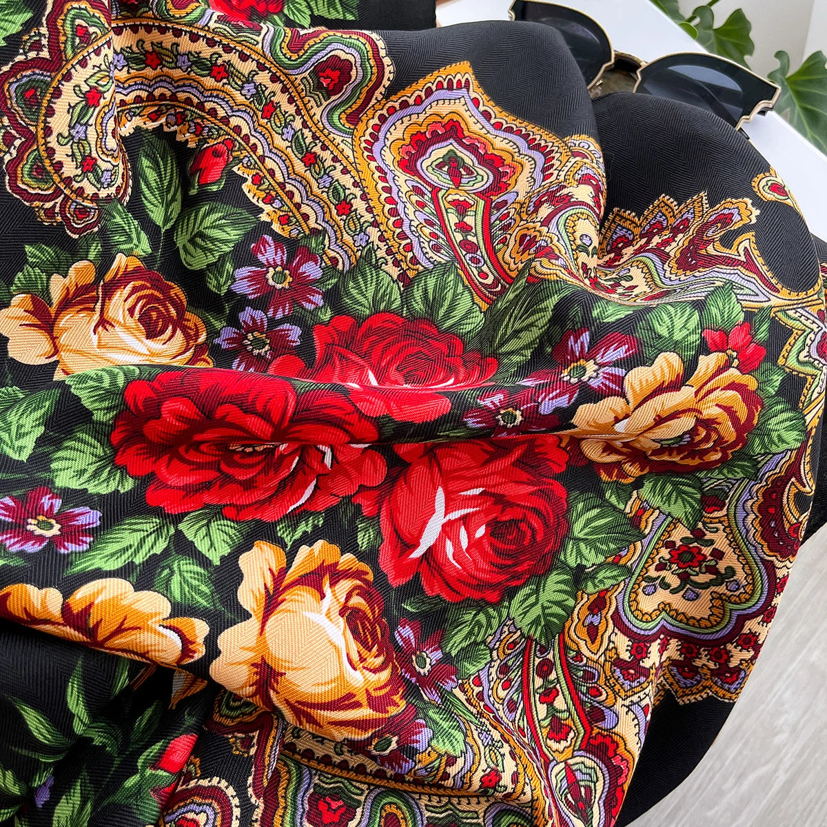 Women Russian Floral Scarf Ethnic Style Square Bandana Head Scarves Ladies Handkerchief Headband Silk Scarf Hair Wraps 2025