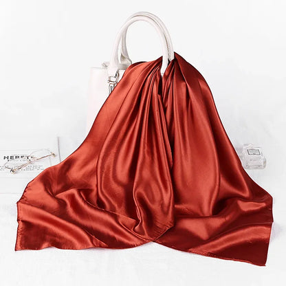 Fashion Hijab Scarves For Women Silk Satin Hair Scarf Female Solid Colors Kerchief 90*90cm Square Shawls Neck Scarfs For Ladies