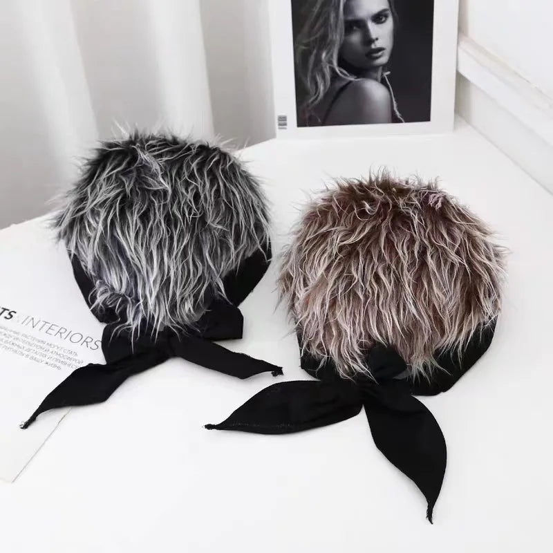 Men's Landlord Cap Handsome Simulation Wig Cap Short Hair Cap Lanyard Bow hip-hop Spoof Brimless Cap Hair Bonnet Hot