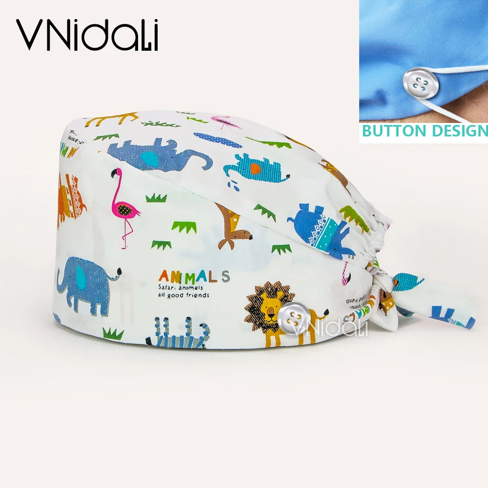 Women Beauty Work Hats Pet Grooming Nursing Work Scrub Hats Surgical Hats for doctors nurse hats scrub cap with button