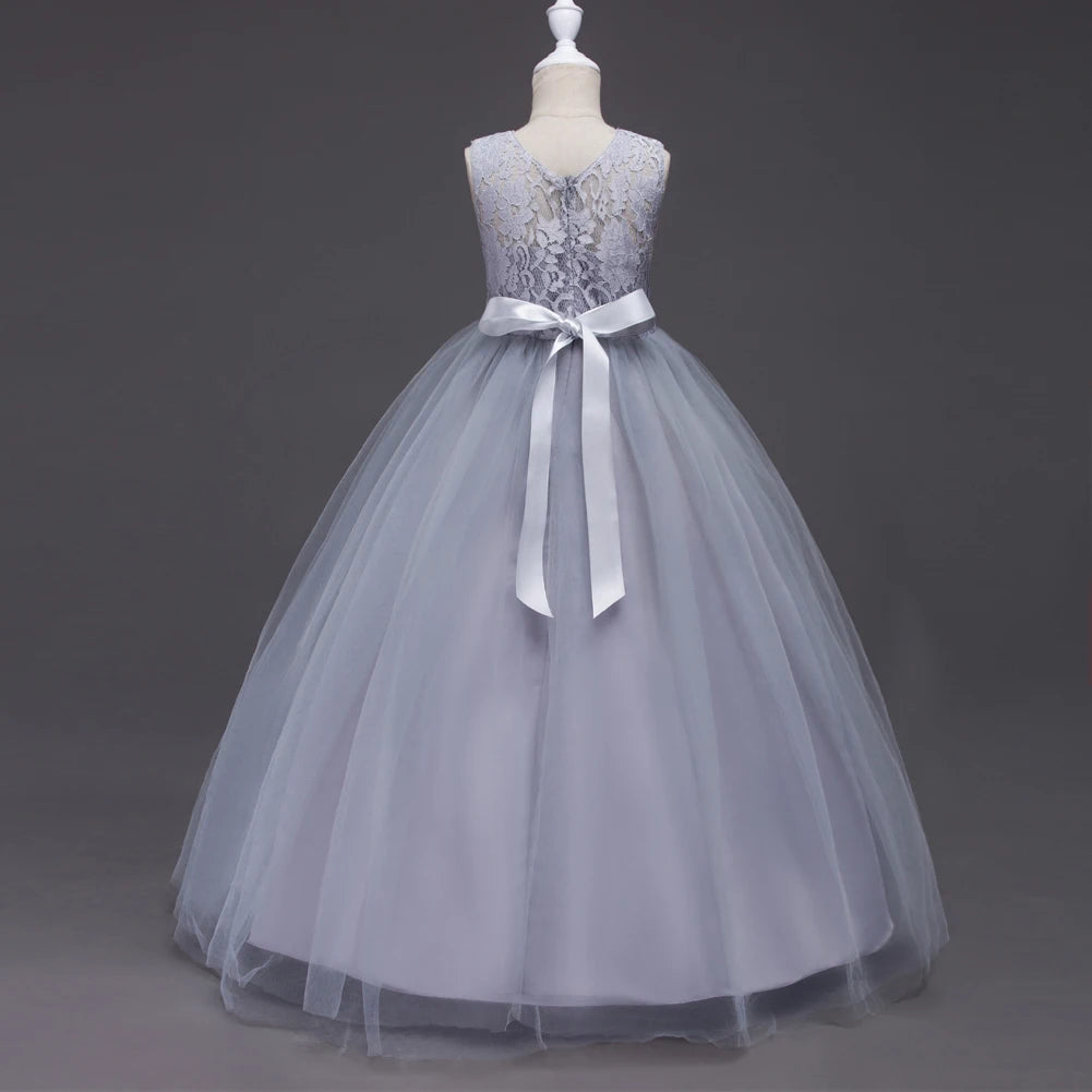 Western girls dress Princess dress Children's dress long lace skirt that draped the floor Evening dress