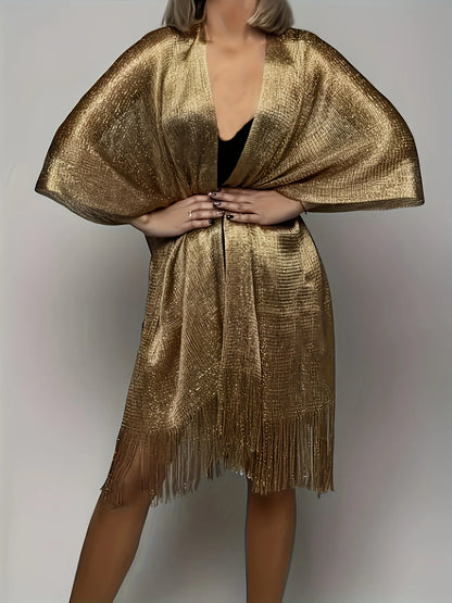 Sexy Fashion Banquet Sunscreen Shawl Gold Silver Shiny Scarves For Women Lace Tassel Party Evening Dress Scarf