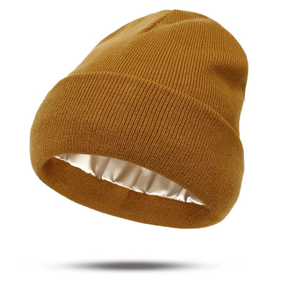 Women's Hats for Autumn&Winter-Comfortable Stylish Versatile Warm-Keeping Hairstyle-Protecting Knitted Satin Woolen Hats