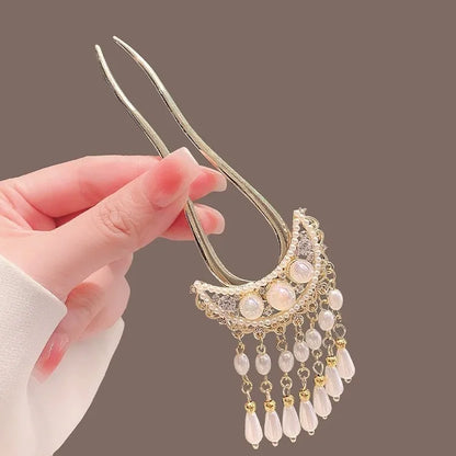 Fashion Hair Accessories Metal U Shape Hair Clip For Women Elegant Simulated Pearl Tassels Hairpin Female Headwear Gifts
