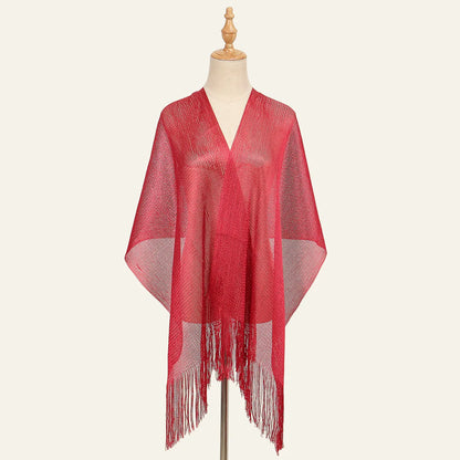 Sexy Fashion Banquet Sunscreen Shawl Gold Silver Shiny Scarves For Women Lace Tassel Party Evening Dress Scarf