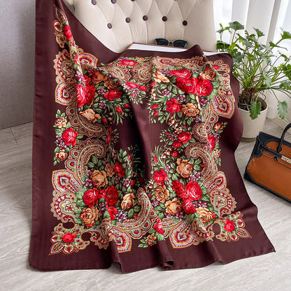 Women Russian Floral Scarf Ethnic Style Square Bandana Head Scarves Ladies Handkerchief Headband Silk Scarf Hair Wraps 2025