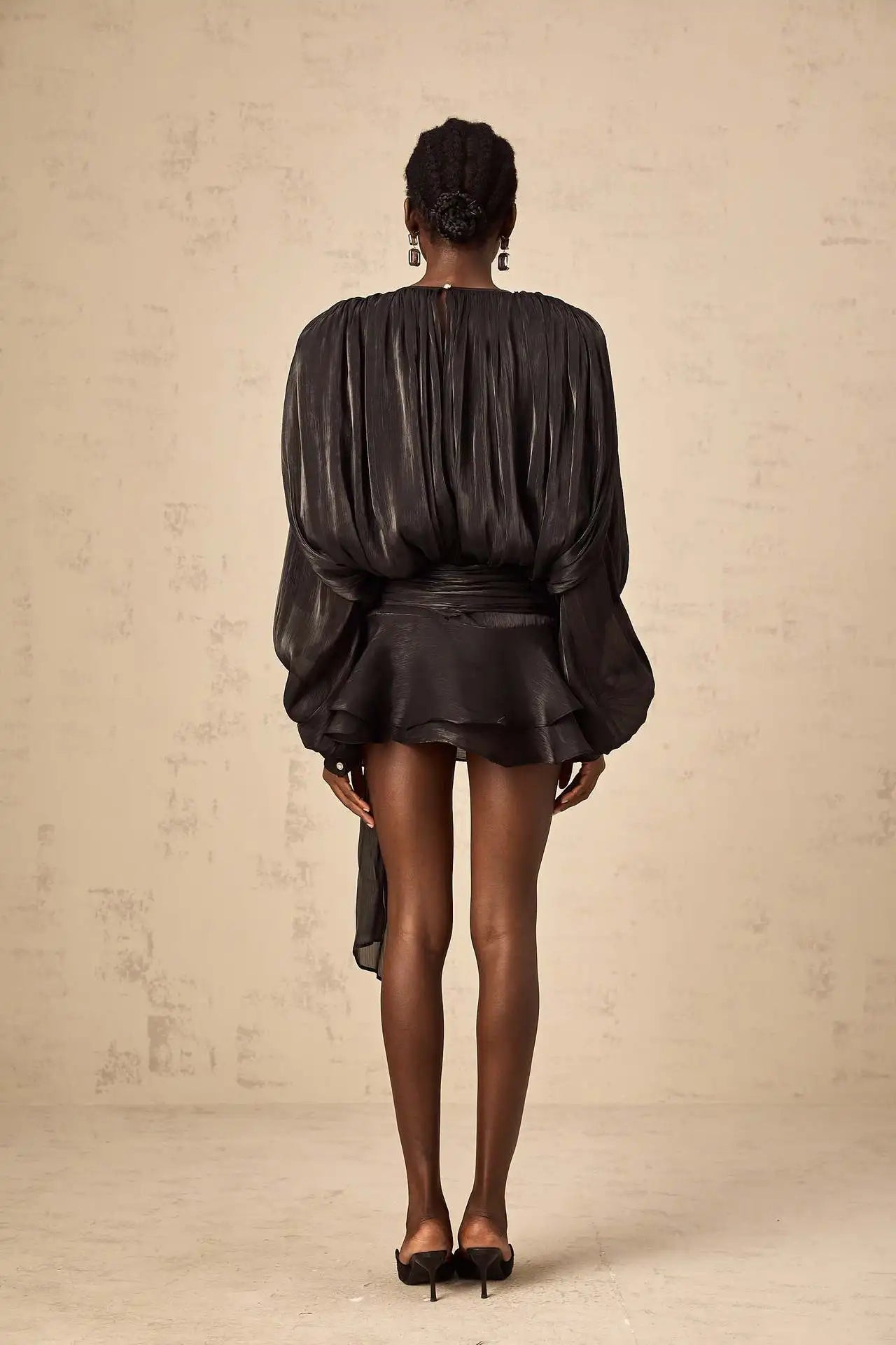 Dresses For Woman French Vestidos Elegant Puff Sleeve Dress Fashionable Loose Lace-up Solid Color Leace-up Simple Style Trendy