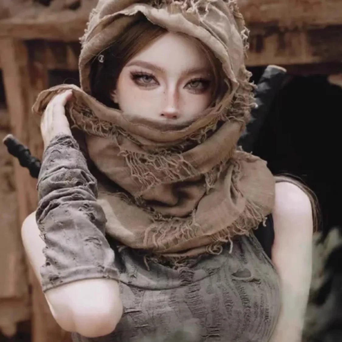 Retro Apocalyptic Scarves Capes Unisex Steampunk Hip Hop Cotton Linen Scarf Ruins Style Tactical Shawl Neck Warmer Outdoor