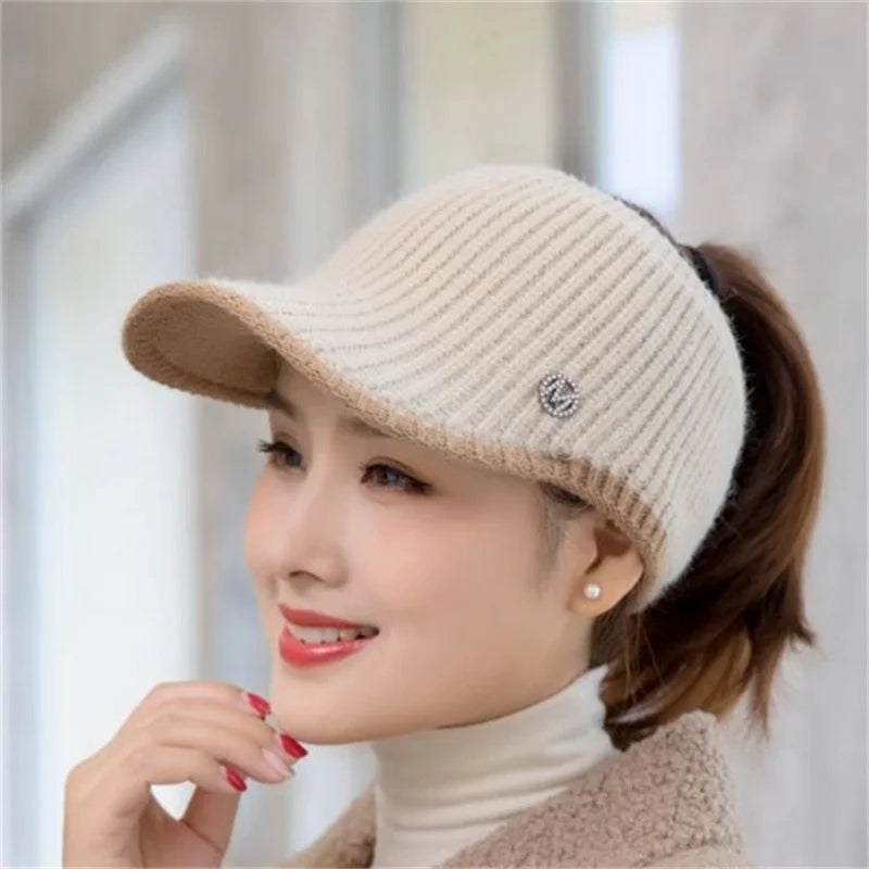2023 Hats For Women Autumn Winter Sports Empty Top Golf Caps Female Knitted Warm Baseball Cap Fashion Running Golf Sun Hat