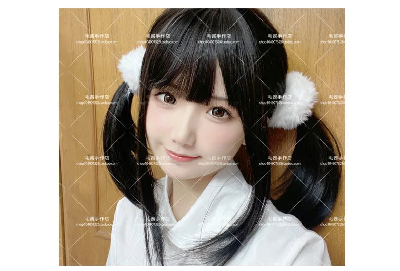 Anime accessories White Fur Hair Ring Japanese Girl Lolita Double Horsetail Hair Ornament Hair Rope kawaii accessories