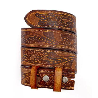 2024 Belts Without Buckle Two Layer Embossed Cowhide No Buckle Strap Pin Buckle Belt Body High Quality Male Belts Free Shipping