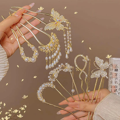 Fashion Hair Accessories Metal U Shape Hair Clip For Women Elegant Simulated Pearl Tassels Hairpin Female Headwear Gifts