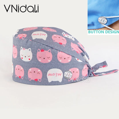 Women Beauty Work Hats Pet Grooming Nursing Work Scrub Hats Surgical Hats for doctors nurse hats scrub cap with button
