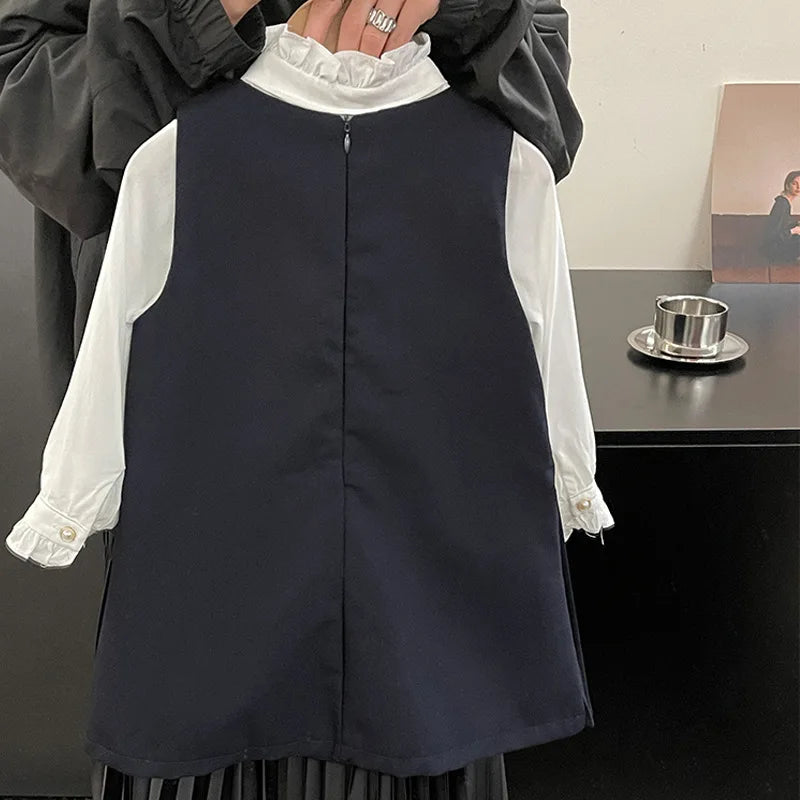 Girls' College Style Dress 2025 Autumn Western Style Double Breasted Girls' Western Style Vest Skirt Baby Princess Skirt