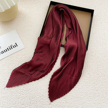 Women Square Scarf Skinny Ribbon Head Neck Small Pleated Hair Tie Band Kerchief Satin Foulard Scarves Headscarf Neckerchief