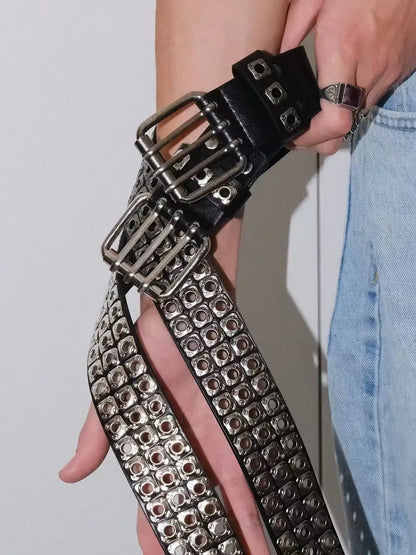 Women Belt Fashion Square Beads, Willow Nails, Three Exhaust Eyes, Punk Street Cool, Personalized Men's and Women's Belts