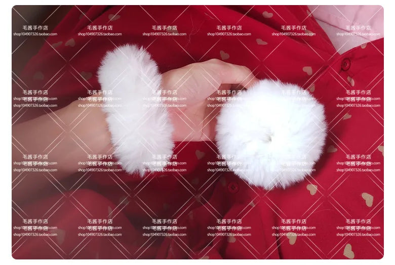 Anime accessories White Fur Hair Ring Japanese Girl Lolita Double Horsetail Hair Ornament Hair Rope kawaii accessories