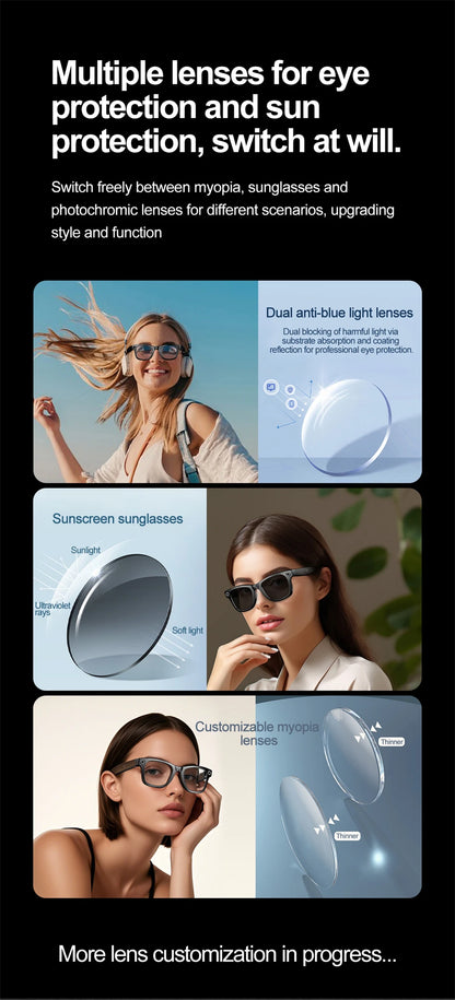 LIGE AI Smart Glasses with Camera Sunglasses 800W Camera Video Recorder Wireless Bluetooth Call Anti-blue Glasses for Man Women