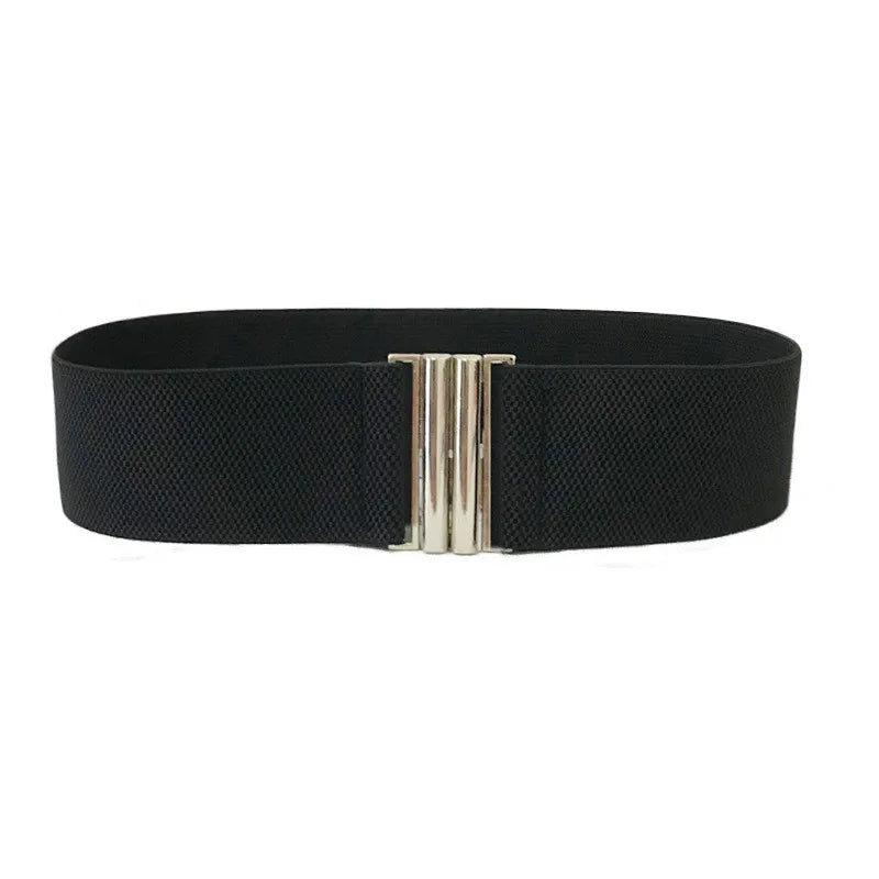Women Elastic Band Wide Belts Simple Down Coat Waist Belt Female Buckle Black Strap Dress Decoration Accessories