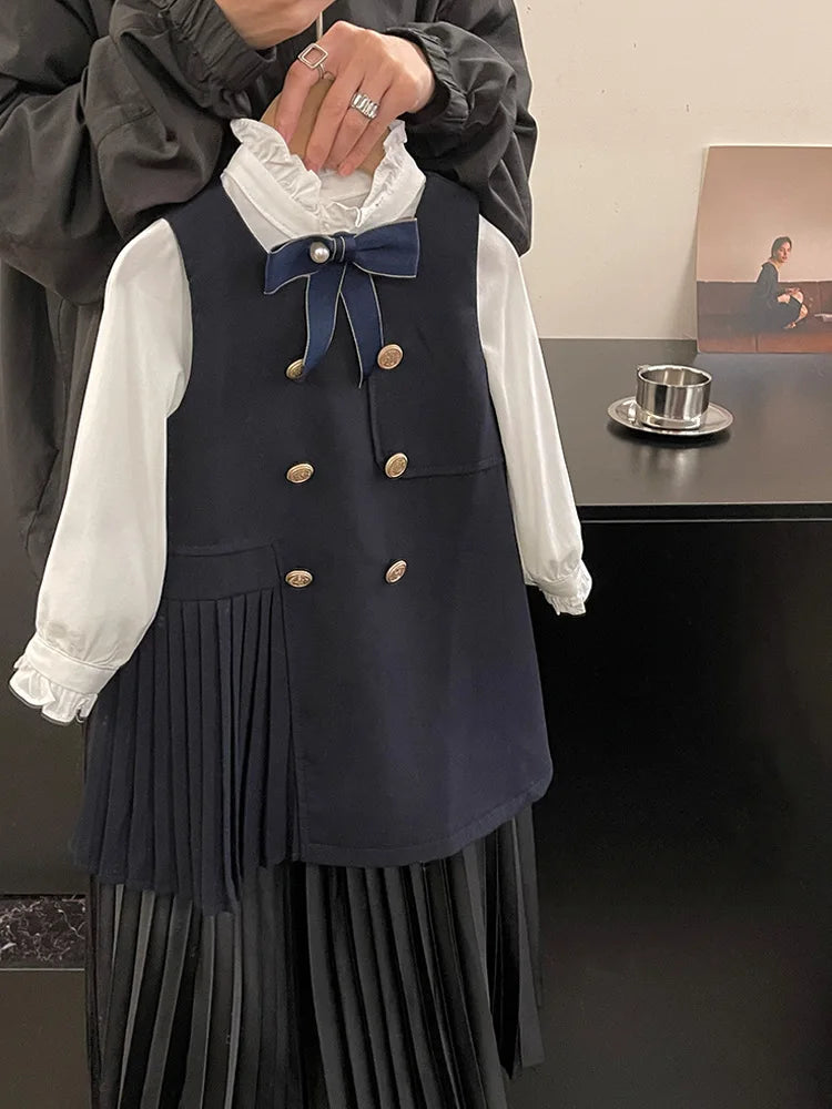 Girls' College Style Dress 2025 Autumn Western Style Double Breasted Girls' Western Style Vest Skirt Baby Princess Skirt