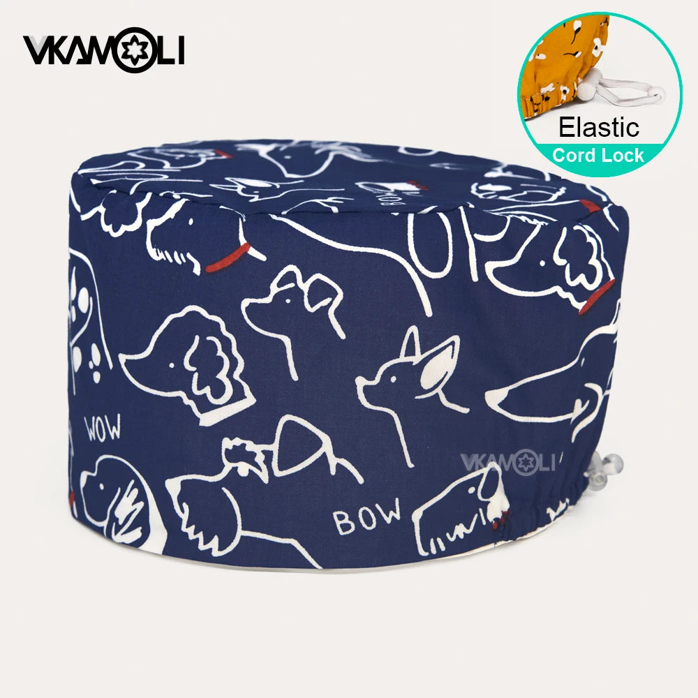 Surgical hats with various prints of rabbits dogs animals designed as hair care hats for doctors and nurses scrub hat