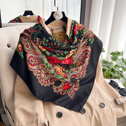 Women Russian Floral Scarf Ethnic Style Square Bandana Head Scarves Ladies Handkerchief Headband Silk Scarf Hair Wraps 2025