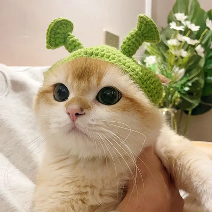 Cute Cat Hat Funny Pets Party Cosplay Headwear Delicate Hemming Pendant Decor Elasticity Knitted Hat Pet Accessories