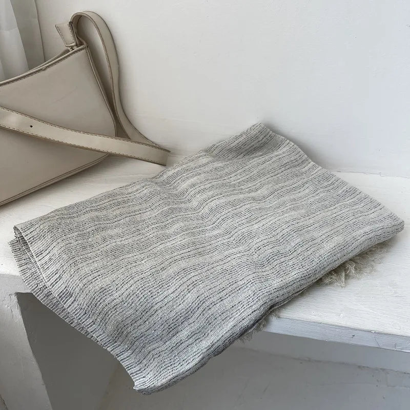 Scarf Women's Autumn Literary and Artistic Fresh and Versatile Contrasting Color Striped Texture Same Cotton Linen Thin Shawl