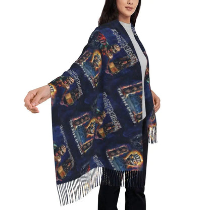 Custom Female Large British Heavy Metal Rock Iron Maidens Scarves Women Winter Soft Warm Tassel Shawl Wraps Scarf