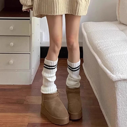 Autum Lolita Striped Leg Warmers Socks Female Knitted Warm Foot Cover Women Warmer Lady Autumn Crochet Heap Socks Boot Cuffs
