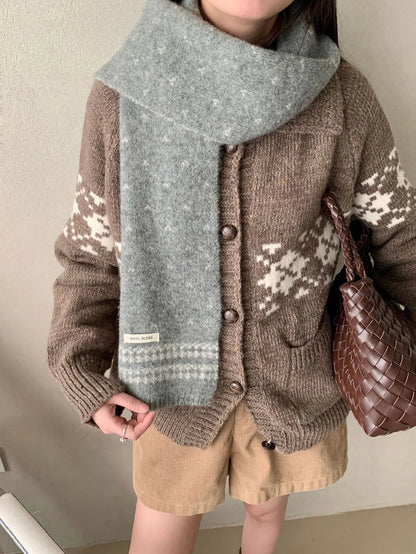 Women's Scarves Korean Retro Fair Island Simple Sweet Versatile Kawaii Wool Winter Thicked Warmth Comfortable High Quality Scarf