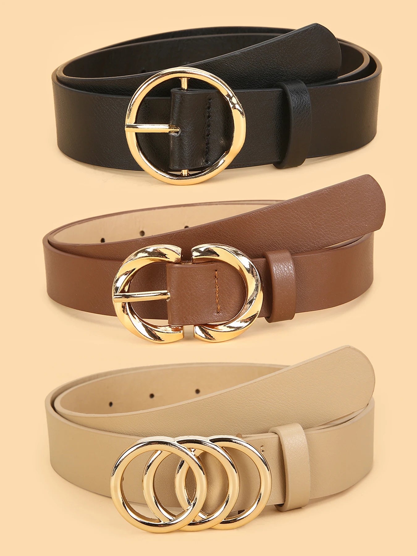 3pc New Women'S Minimalist and Stylish Versatile Belts, Classic Belts for Jeans and Dresses, Solid Color Elegant Belts