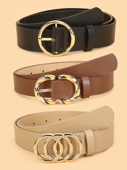3pc New Women'S Minimalist and Stylish Versatile Belts, Classic Belts for Jeans and Dresses, Solid Color Elegant Belts